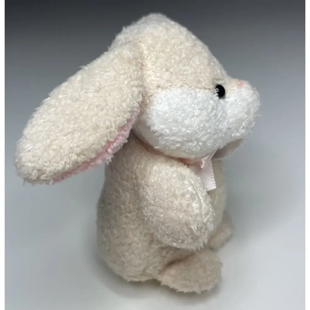 Vintage Russ Puffs Baby Bunny Plush 3” Mini Cream Pink Bow Beanie 20050 NWT